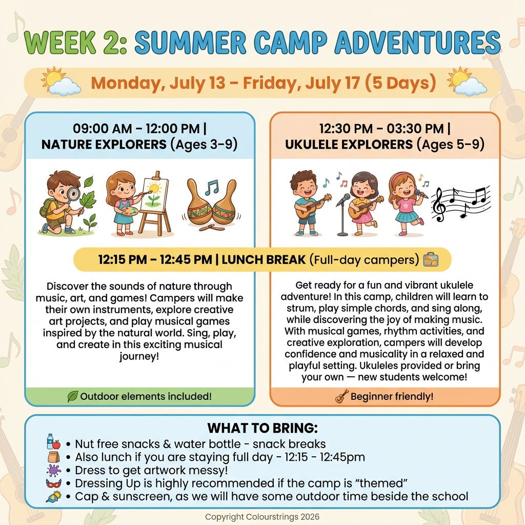 Week 2: Nature Explorers + Ukulele Explorers - Mon Jul 13th - Jul 17th