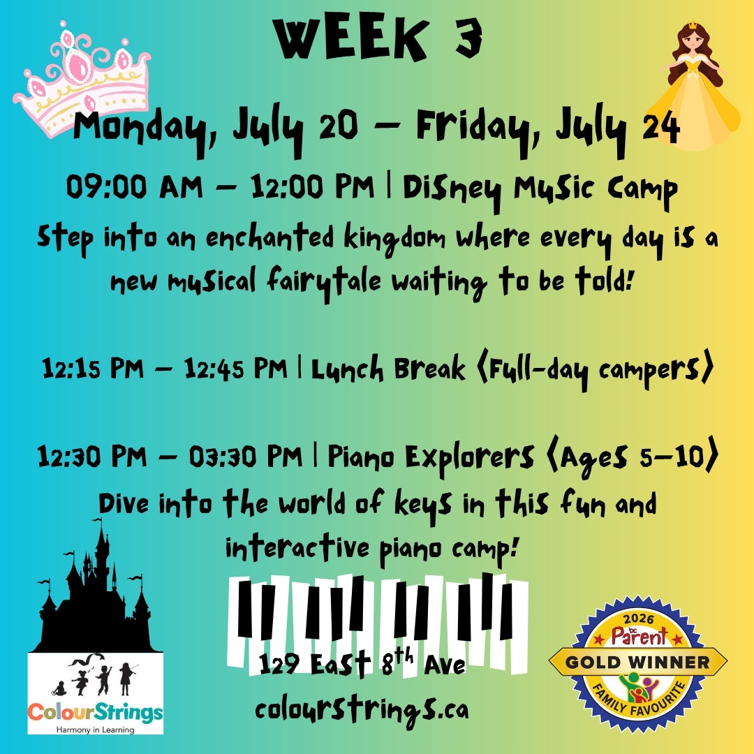 Week 3: Disney Music Camp + Piano Explorers - Mon Jul 20th - Jul 24th